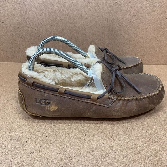 Ugg Olsen Brown Leather Mens Slipper Size 7 - Picture 4 of 8
